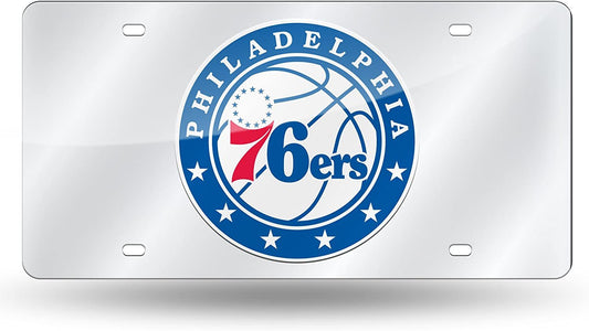 Philadelphia 76ers Premium Laser Cut Tag License Plate, Mirrored Acrylic Inlaid, 12x6 Inch