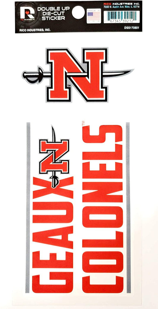 Nicholls State University Colonels 2-Piece Double Up Die Cut Sticker Decal Sheet, 4x8 Inch