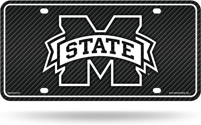 Mississippi State University Bulldogs Metal Tag License Plate Carbon Fiber Design 12x6 Inch