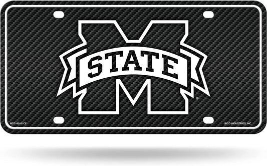 Mississippi State University Bulldogs Metal Tag License Plate Carbon Fiber Design 12x6 Inch