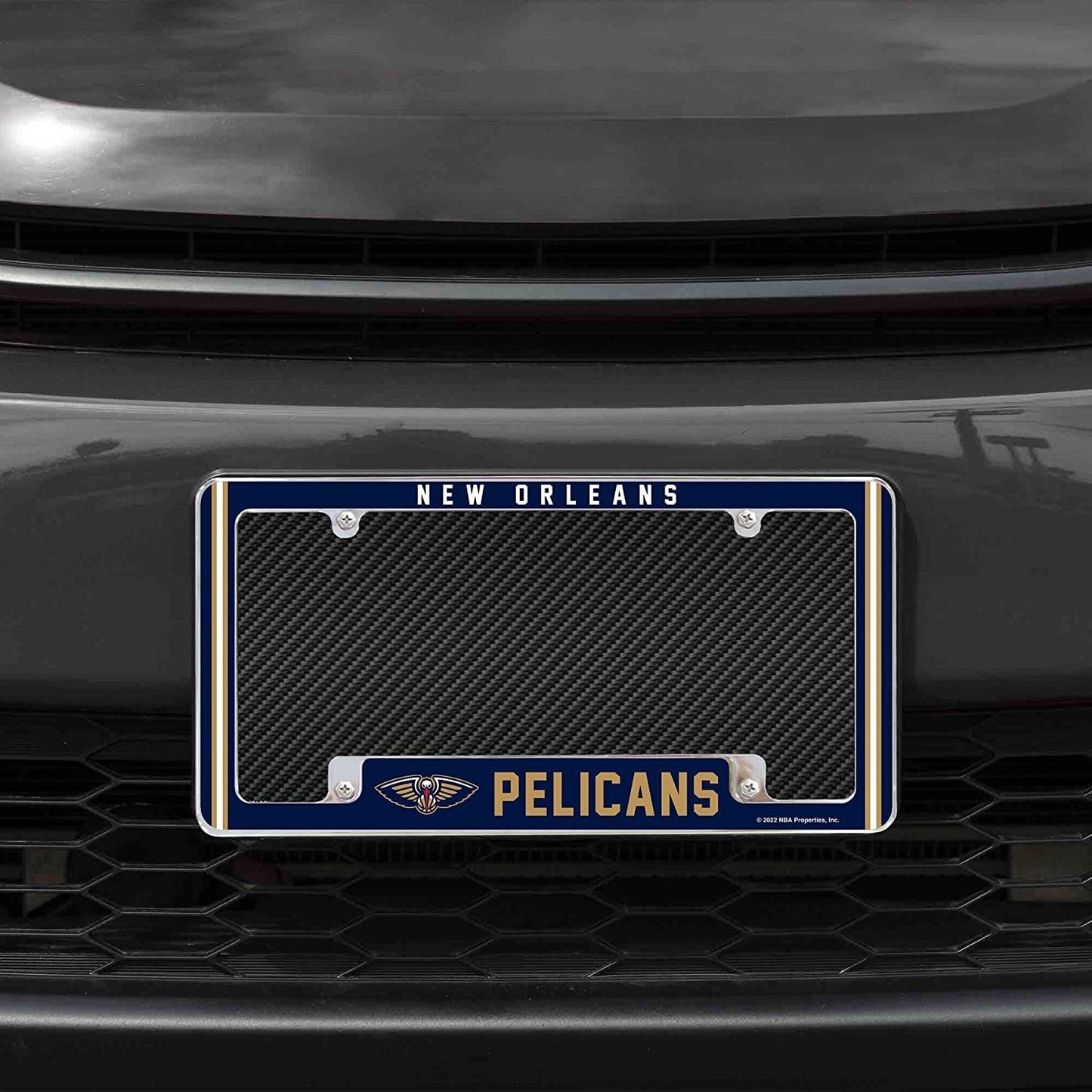 New Orleans Pelicans Metal License Plate Frame Chrome Tag Cover Alternate Design 6x12 Inch