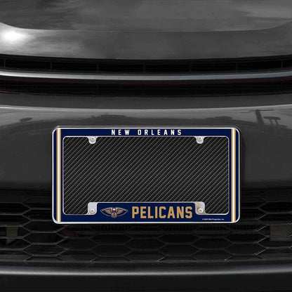 New Orleans Pelicans Metal License Plate Frame Chrome Tag Cover Alternate Design 6x12 Inch