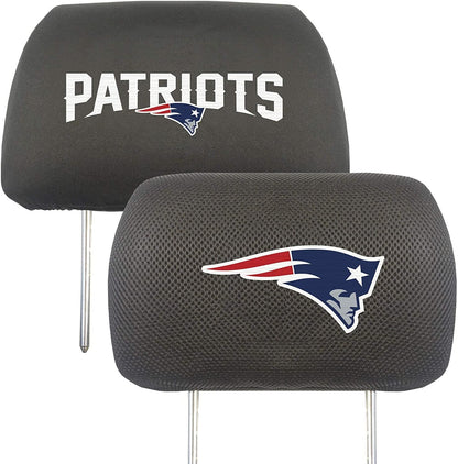 New England Patriots Pair of Premium Auto Head Rest Covers, Embroidered, Black Elastic, 14x10 Inch