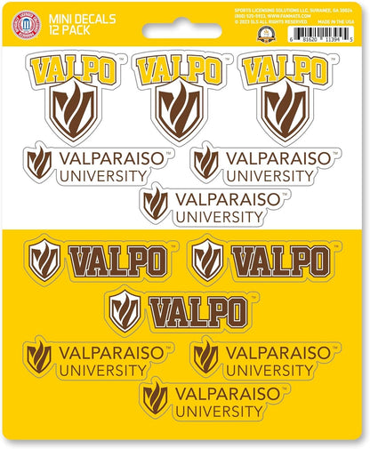 Valparaiso University Beacons 12-Piece Mini Decal Sticker Set, 5x6 Inch Sheet, Gift for football fans for any hard surfaces around home, automotive, personal items