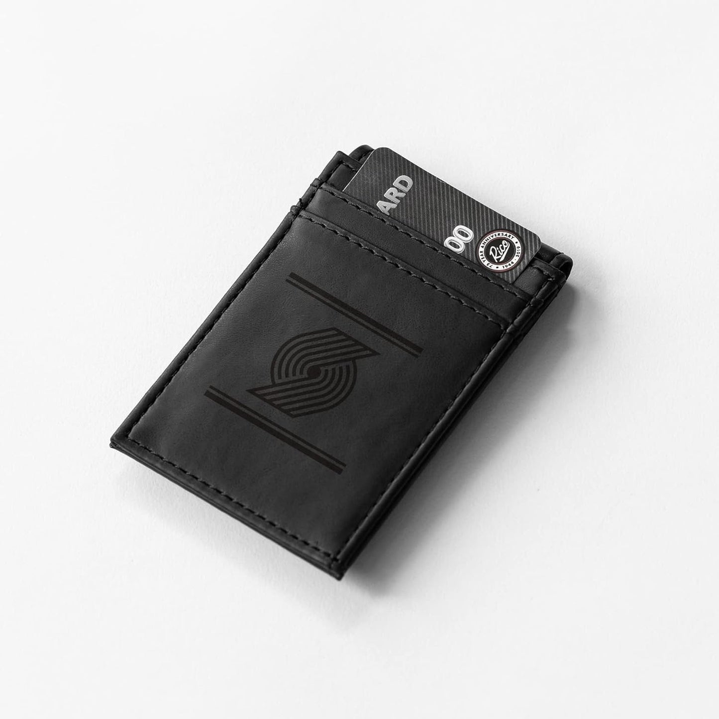 Portland Trail Blazers Premium Black Leather Wallet, Front Pocket Magnetic Money Clip, Laser Engraved, Vegan