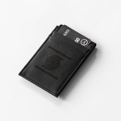 Portland Trail Blazers Premium Black Leather Wallet, Front Pocket Magnetic Money Clip, Laser Engraved, Vegan