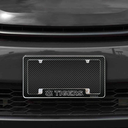 Auburn University Tigers Metal License Plate Frame Chrome Tag Cover Carbon Fiber Design 6x12 Inch
