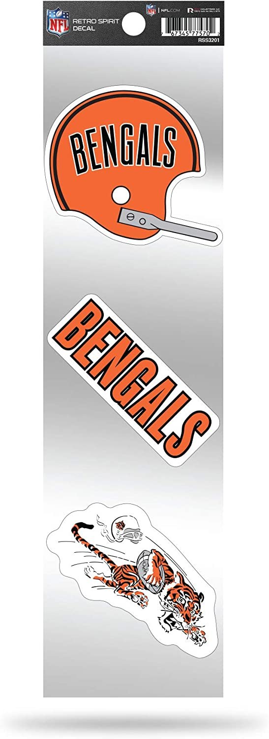 NFL Cincinnati Bengals NFL 3-Piece Retro Spirit Decals, Team Color, Size of individual decals will vary