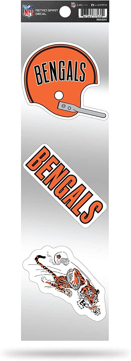 NFL Cincinnati Bengals NFL 3-Piece Retro Spirit Decals, Team Color, Size of individual decals will vary