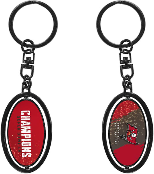 Buccaneers LV Champions Keychain Metal Oval 2-sided Spinner Key Chain Football