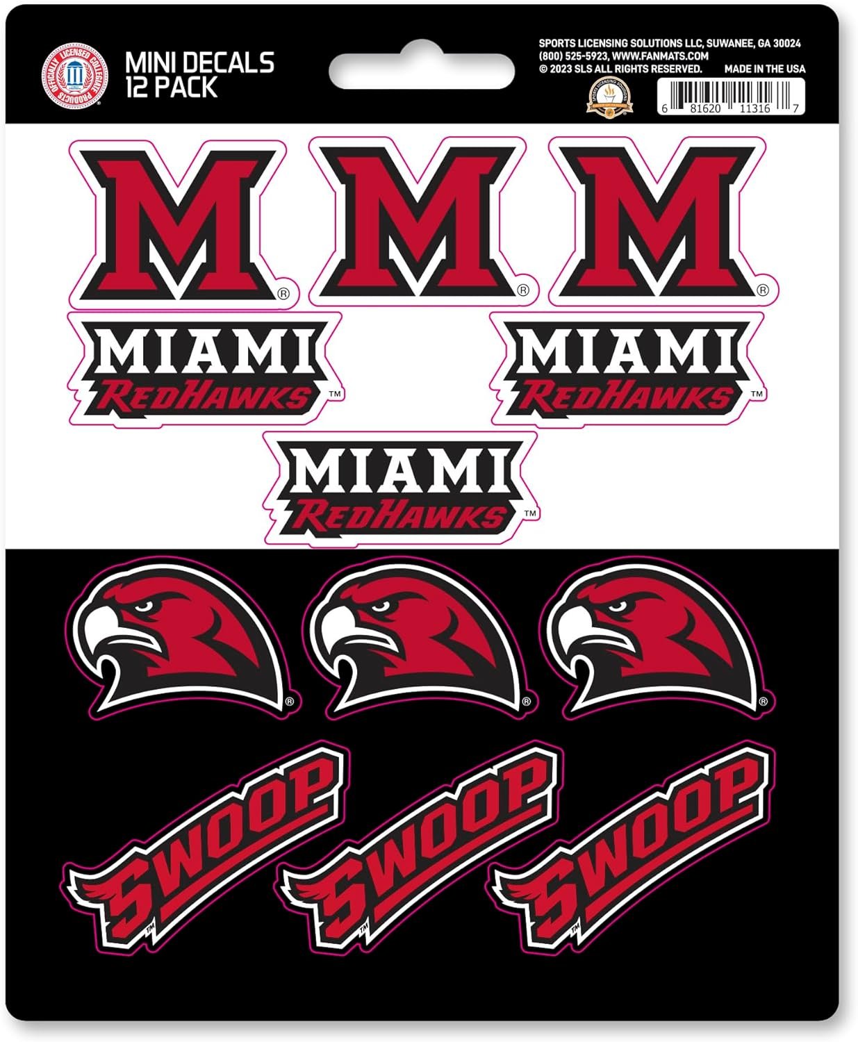 Miami University Redhawks 12-Piece Mini Decal Sticker Set, 5x6 Inch Sheet, Gift for football fans for any hard surfaces around home, automotive, personal items