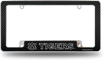 Auburn University Tigers Metal License Plate Frame Chrome Tag Cover Carbon Fiber Design 6x12 Inch