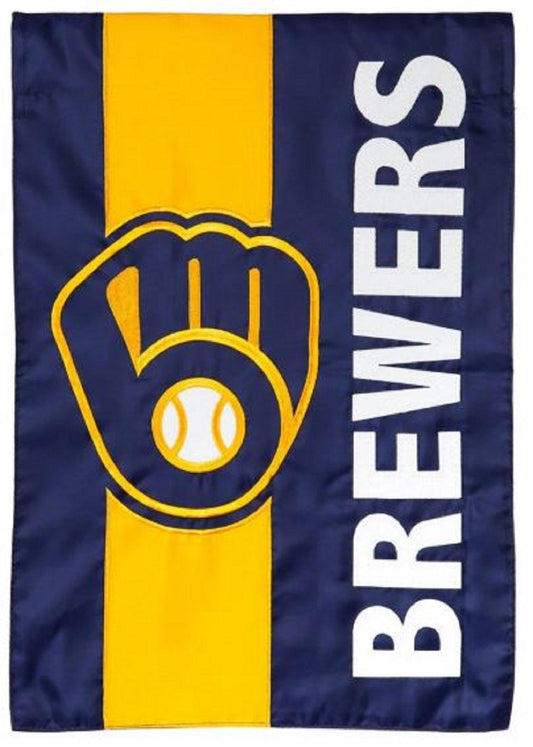Milwaukee Brewers Premium Double Sided Garden Flag Banner, Embroidered Applique, 12.5 x 18 inch, Indoor Outdoor Use, Display Stand Sold Separately