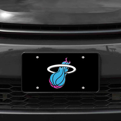 Miami Heat Premium Laser Cut Tag License Plate, City Lights, Black Mirrored Acrylic Inlaid, 12x6 Inch