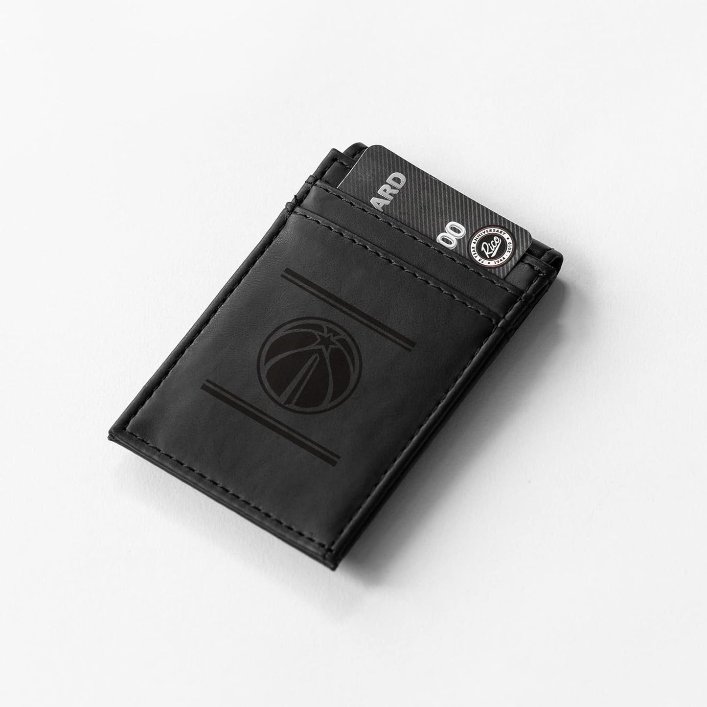 Washington Wizards Premium Black Leather Wallet, Front Pocket Magnetic Money Clip, Laser Engraved, Vegan