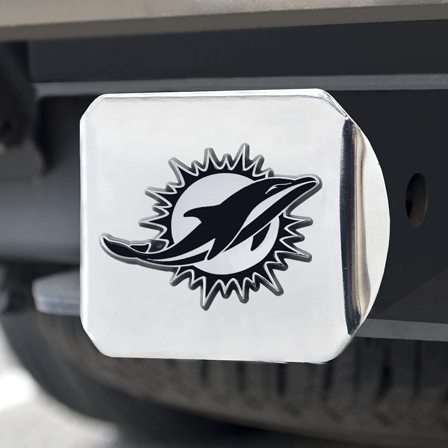 Miami Dolphins Hitch Cover Solid Metal with Raised Chrome Metal Emblem 2" Square Type III