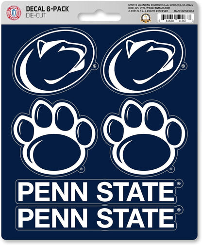 Penn State University Nittany Lions 6-Piece Decal Sticker Set, 5x6 Inch Sheet, Gift for football fans for any hard surfaces around home, automotive, personal items