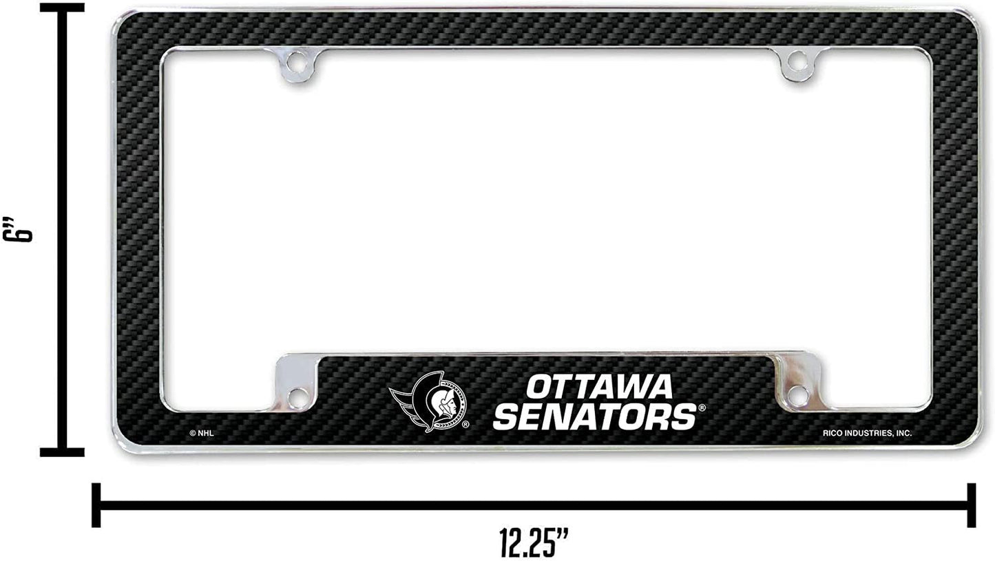 Ottawa Senators Metal License Plate Frame Chrome Tag Cover Carbon Fiber Design 6x12 Inch