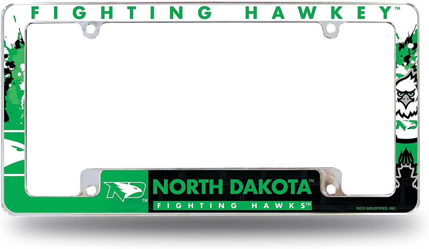 University of North Dakota Fighting Hawks Metal License Plate Frame Tag Cover All Over Design 12x6 Inch