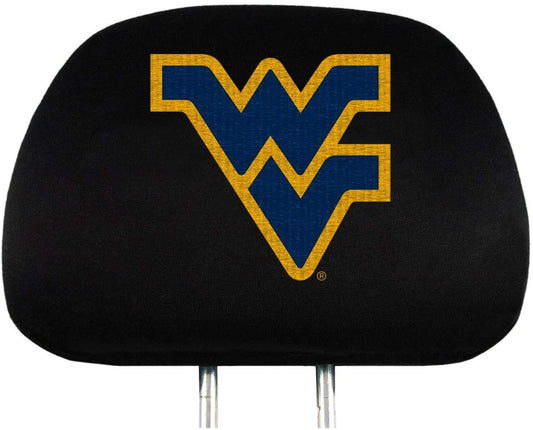 West Virginia University Mountaineers Premium Pair of Auto Head Rest Covers, Black, Elastic, 10x14 Inch