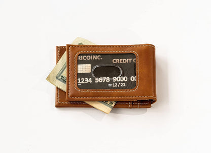 Rico Industries NFL Carolina Panthers Premium Laser Engraved Vegan Brown Leather Front Pocket Wallet - Compact and Slim yet Sturdy Design - Perfect to Show Your Team Pride or Gift