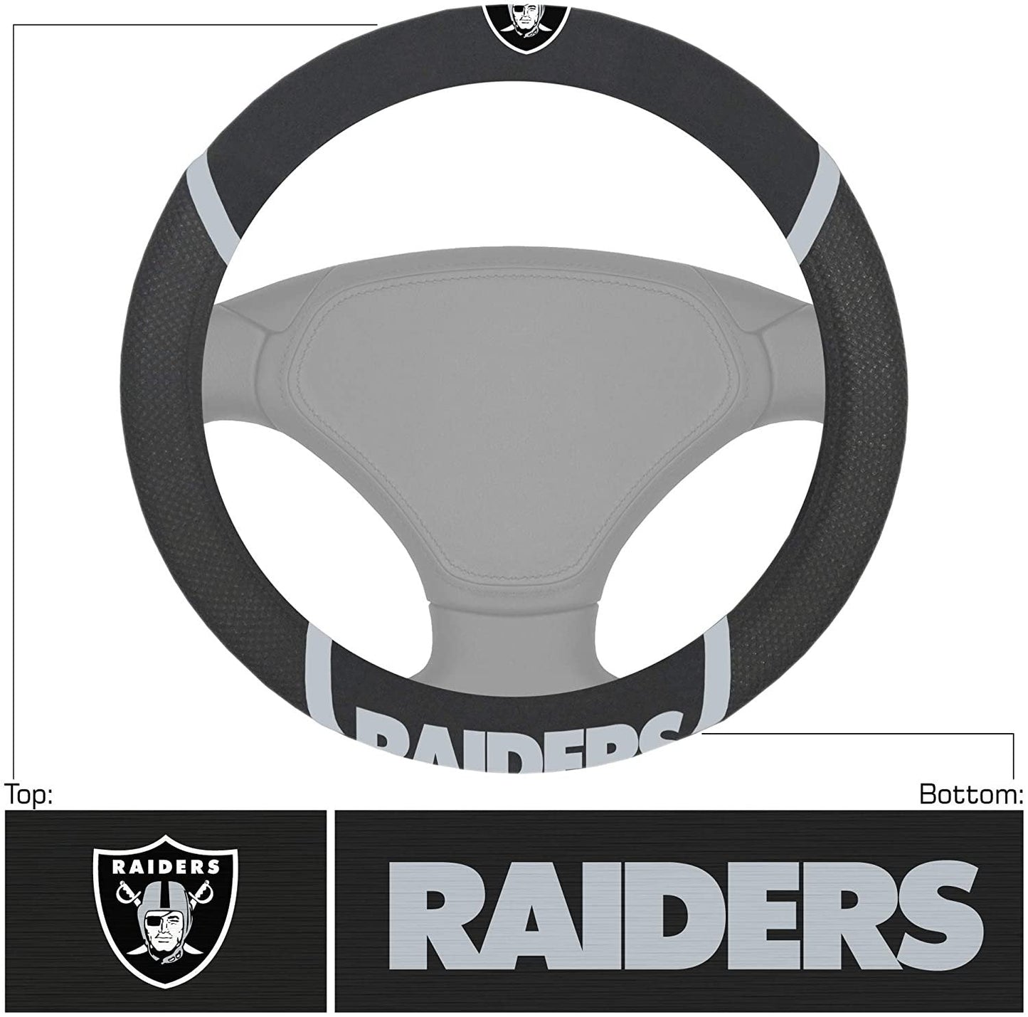 Las Vegas Raiders Premium 15 Inch Black Emroidered Steering Wheel Cover