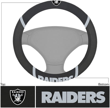 Las Vegas Raiders Premium 15 Inch Black Emroidered Steering Wheel Cover