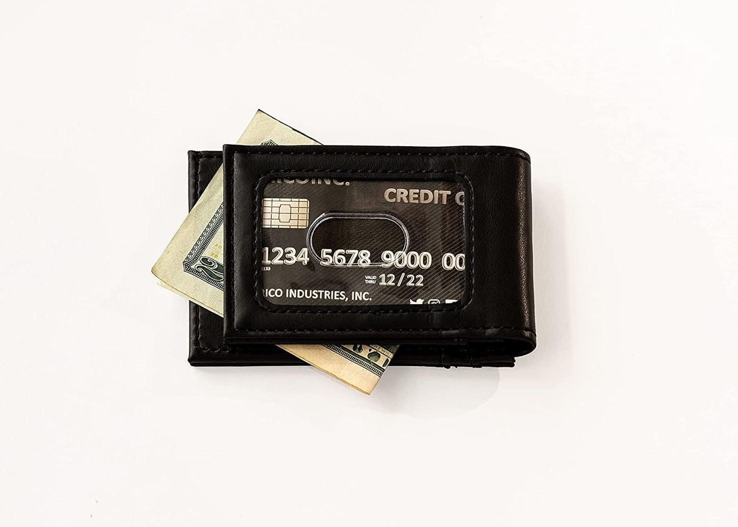 Baylor University Bears Premium Black Leather Wallet, Front Pocket Magnetic Money Clip, Laser Engraved, Vegan