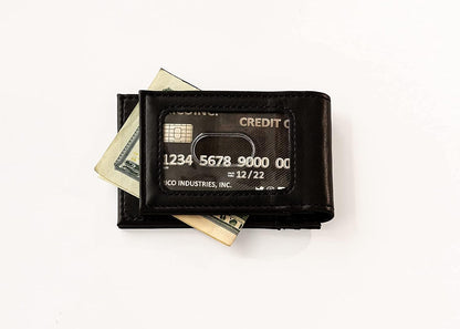 Baylor University Bears Premium Black Leather Wallet, Front Pocket Magnetic Money Clip, Laser Engraved, Vegan
