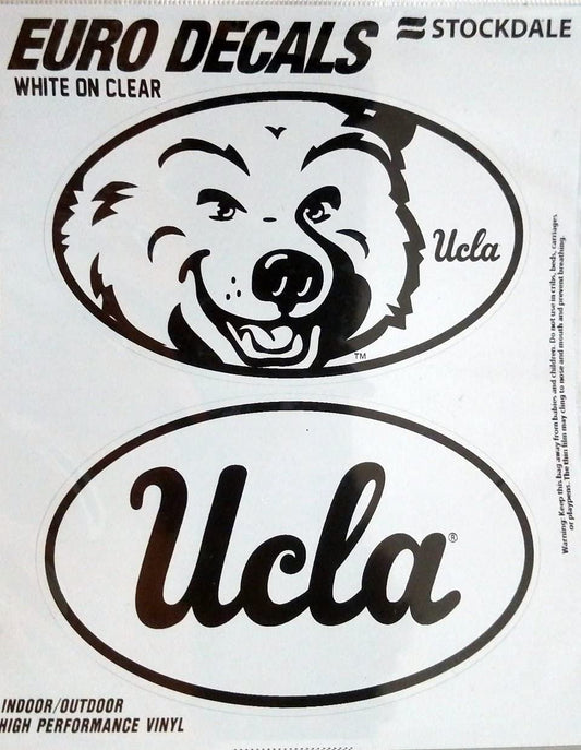 UCLA Bruins 2-Piece White and Clear Euro Decal Sticker Set, 4x2.5 Inch Each, University of California Los Angeles