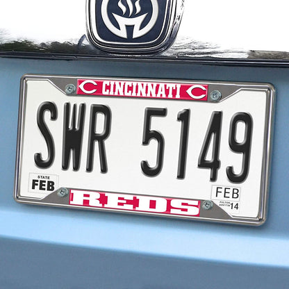 Cincinnati Reds Metal License Plate Frame Tag Cover Chrome 6x12 Inch
