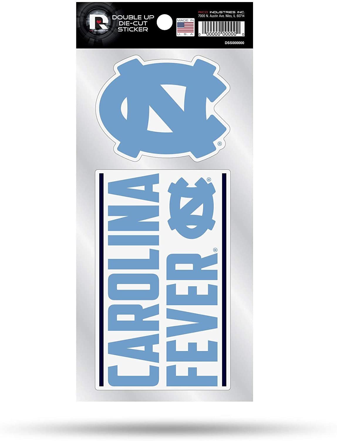 University of North Carolina Tar Heels 2-Piece Double Up Die Cut Sticker Decal Sheet, 4x8 Inch
