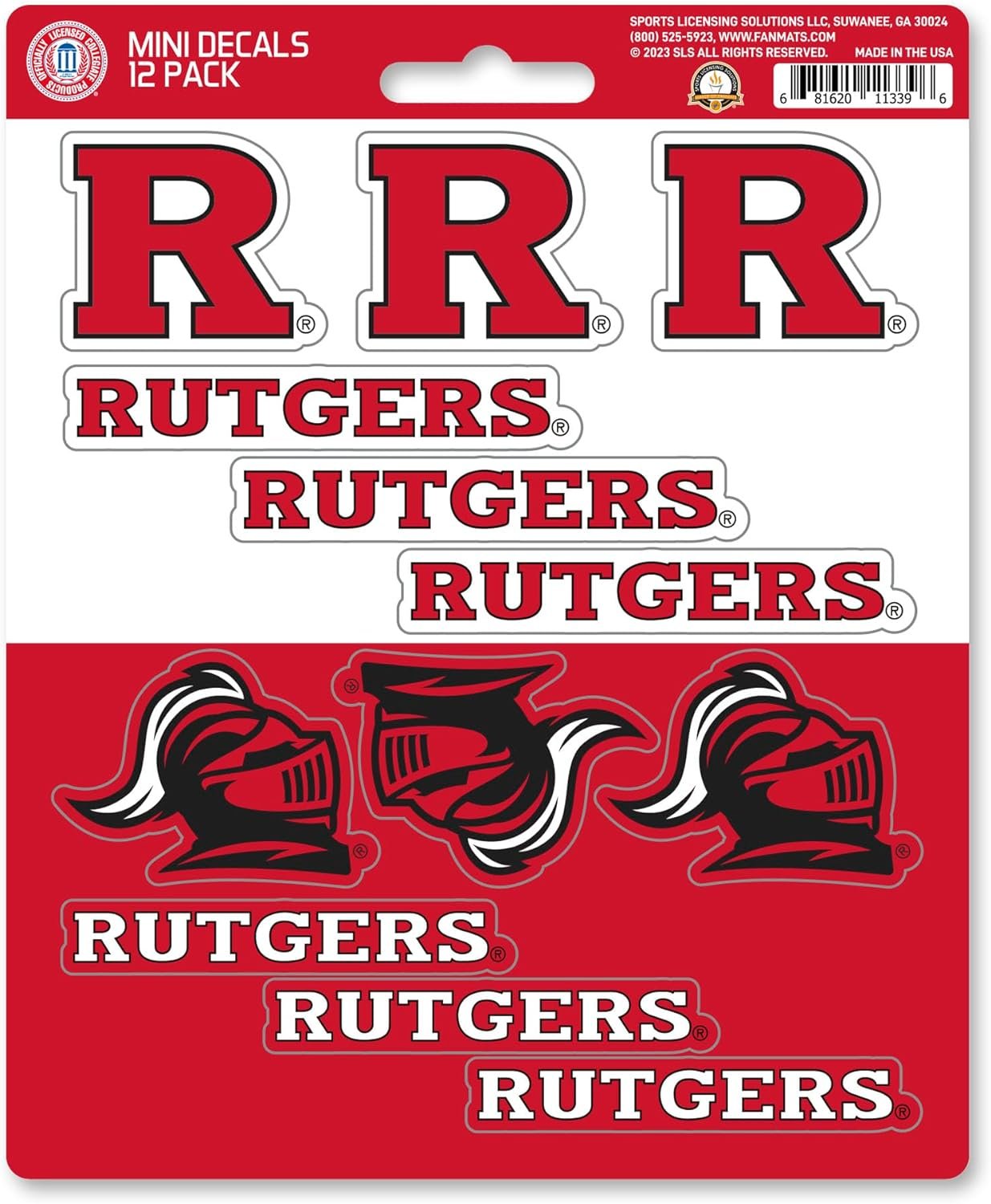 Rutgers University Scarlet Knights 12-Piece Mini Decal Sticker Set, 5x6 Inch Sheet, Gift for football fans for any hard surfaces around home, automotive, personal items