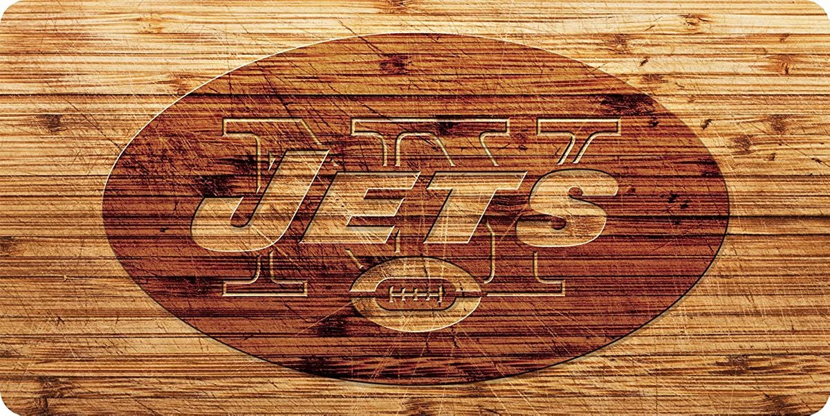 New York Jets Premium Laser Cut Tag License Plate, Woodgrain Design, Mirrored Acrylic Inlaid, 6x12 Inch