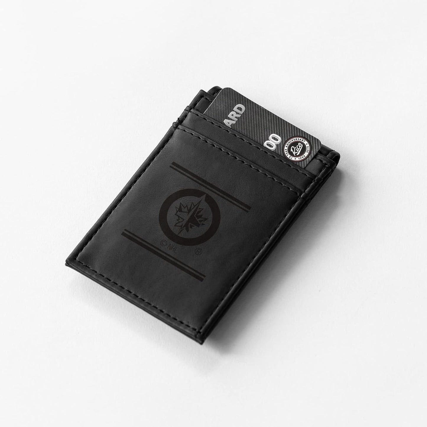 Winnipeg Jets Premium Black Leather Wallet, Front Pocket Magnetic Money Clip, Laser Engraved, Vegan