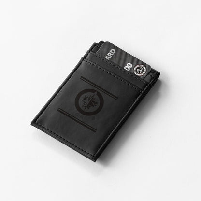Winnipeg Jets Premium Black Leather Wallet, Front Pocket Magnetic Money Clip, Laser Engraved, Vegan