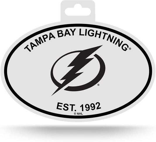 NHL Rico Industries Black and White Team Logo Oval Sticker, Tampa Bay Lightning , 6 x 4.45-inches
