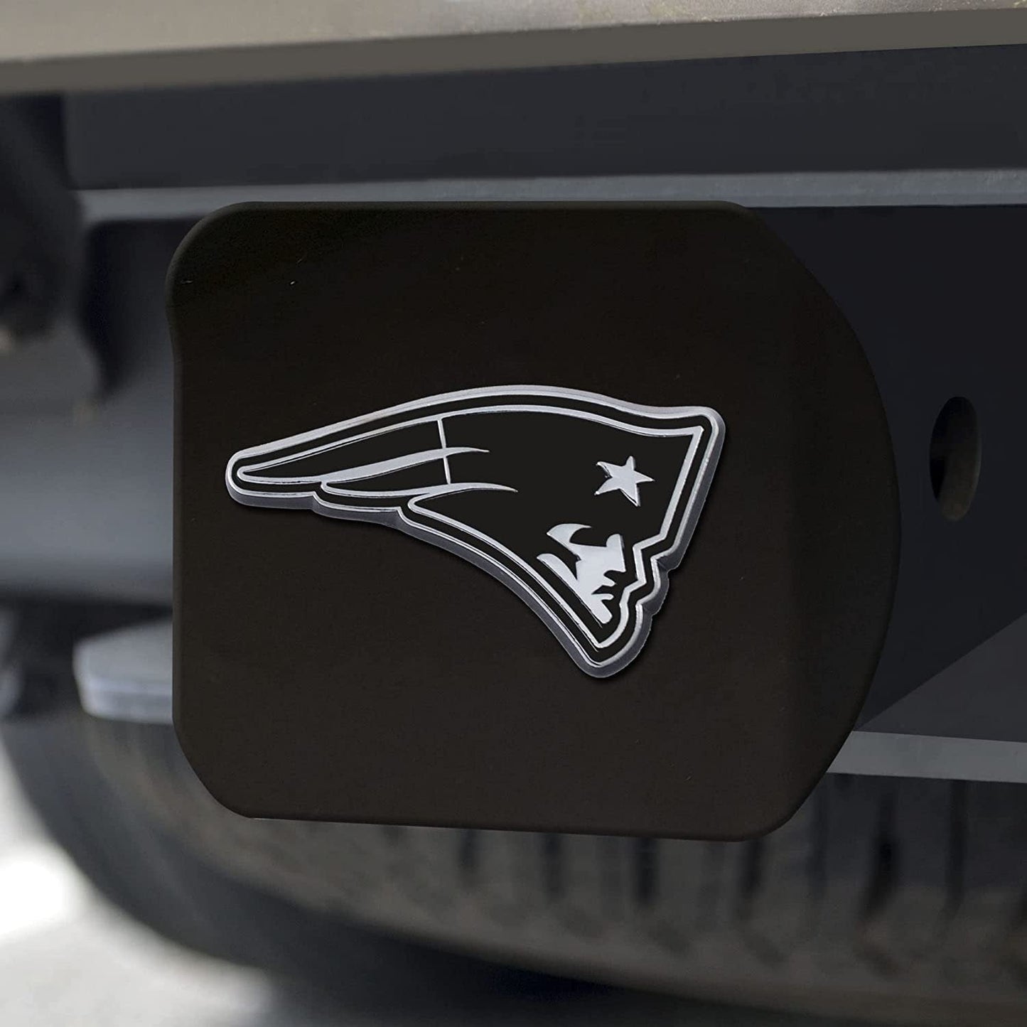 NFL New England Patriots Metal Hitch Cover, Black, 2" Square Type III Hitch Cover