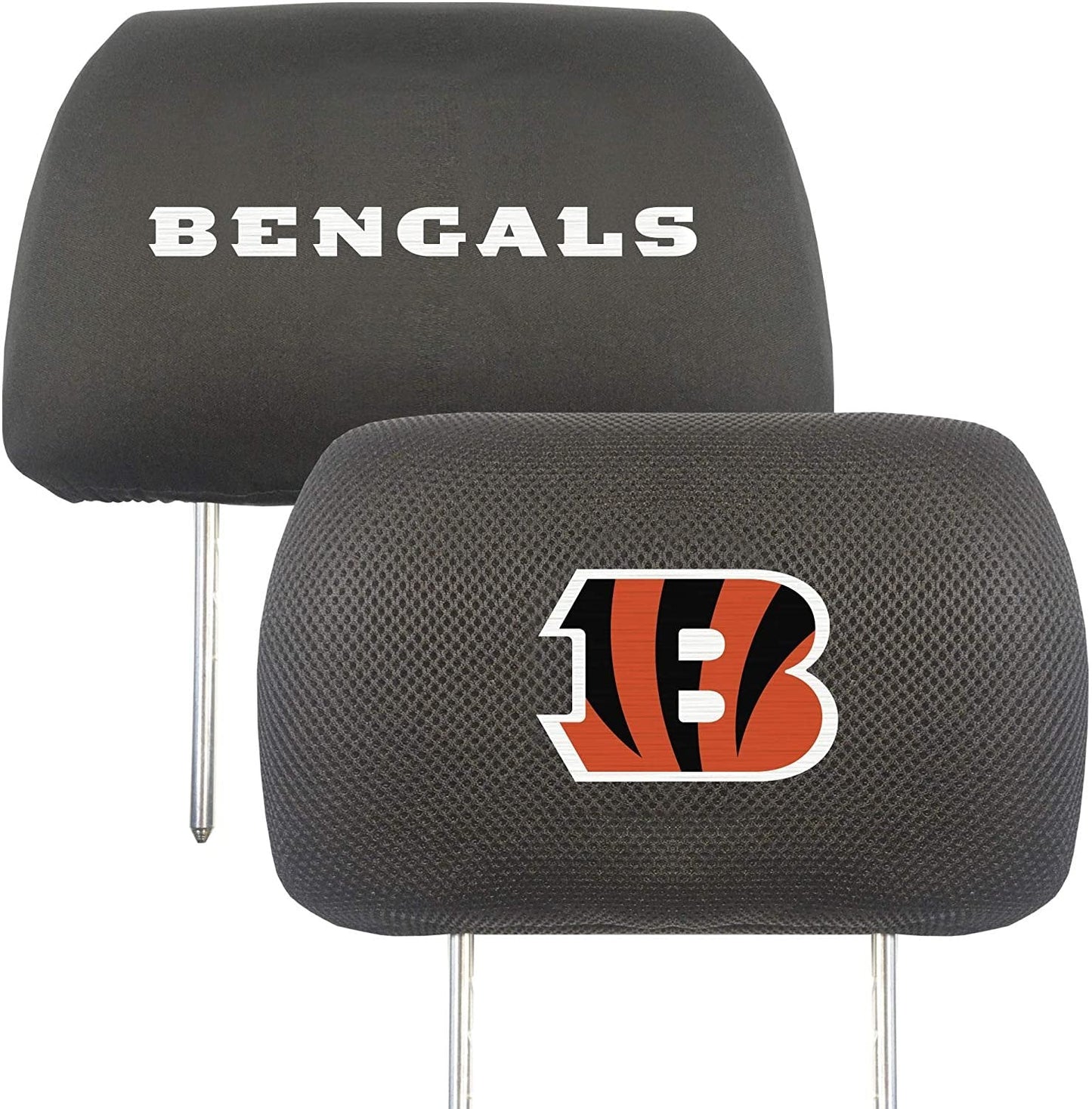 Cincinnati Bengals Pair of Premium Auto Head Rest Covers, Embroidered, Black Elastic, 14x10 Inch