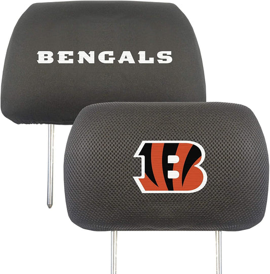 Cincinnati Bengals Pair of Premium Auto Head Rest Covers, Embroidered, Black Elastic, 14x10 Inch