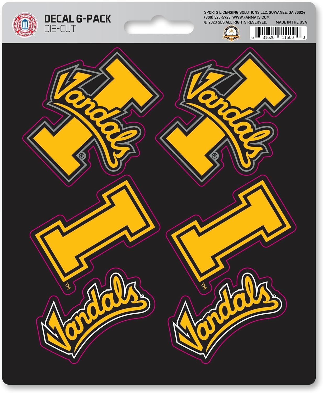 University of Idaho Vandals 6-Piece Decal Sticker Set, 5x6 Inch Sheet, Gift for football fans for any hard surfaces around home, automotive, personal items