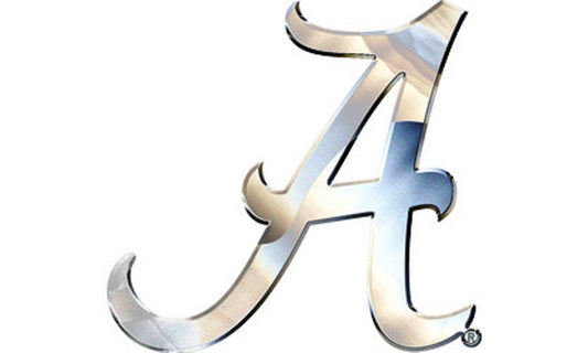 University of Alabama Crimson Tide Solid Chrome Metal Raised Auto Emblem Decal, Adhesive Tape Backing
