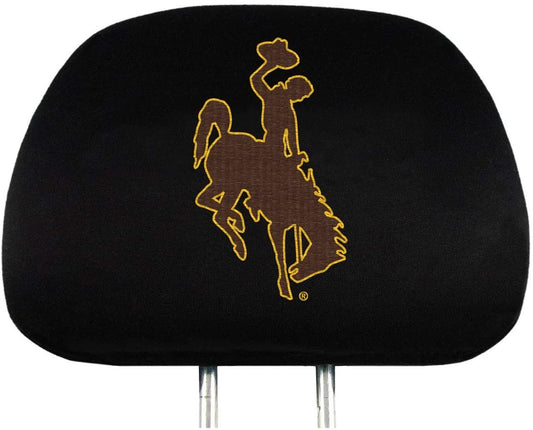 University of Wyoming Cowboys Pair of Premium Auto Head Rest Covers, Embroidered, Black Elastic, 14x10 Inch