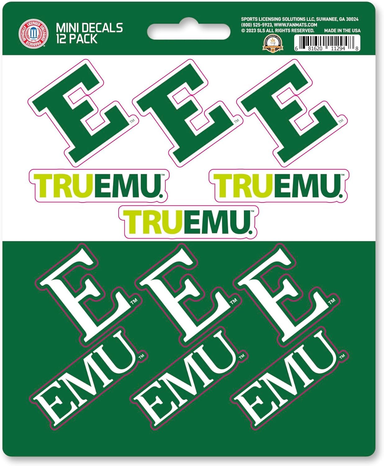 Eastern Michigan University Eagles 12-Piece Mini Decal Sticker Set, 5x6 Inch Sheet, Gift for football fans for any hard surfaces around home, automotive, personal items