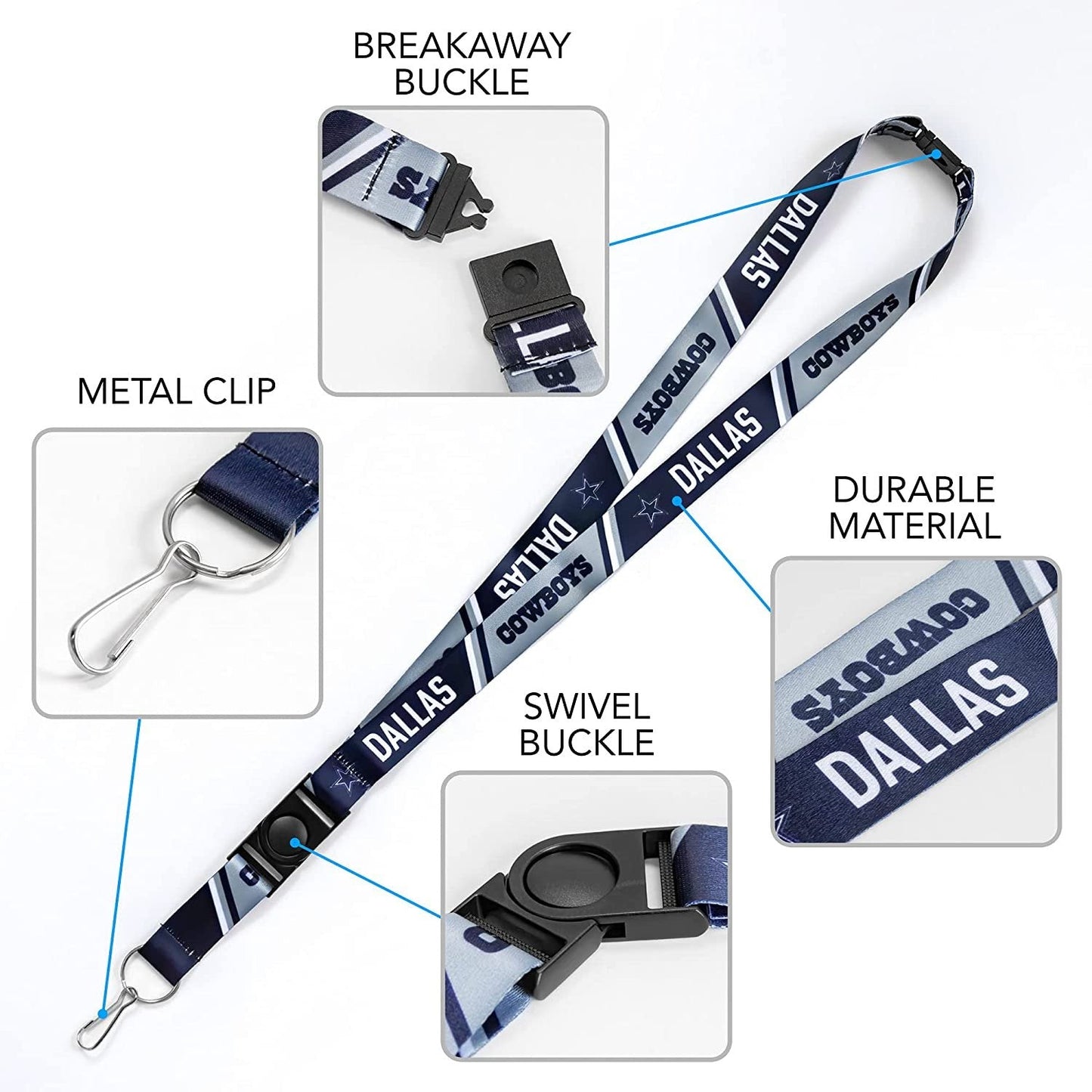 Winnipeg Jets Lanyard Keychain, Double Sided, 18 Inch, Button Clip, Safety Breakaway
