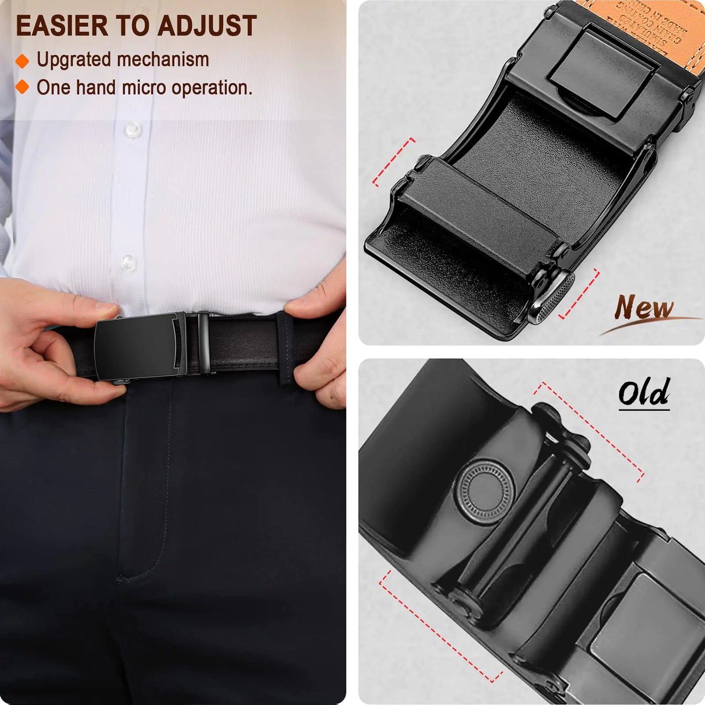 BULLIANT Men's Belt,Slide Ratchet Belt For Gift Men Dress Pant Shirt Oxfords,Trim To Fit Black847 44"-52"Waist Adjustable