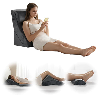 Qirroboni 3PCS Orthopedic Bed Wedge Pillow Set Adjustable Pillows for Neck Back and Leg Pain Relief Comfortable & Post Surgery Foam- Heartburn Anti Snoring Acid Reflux & GERD Sleeping Charcoal Grey