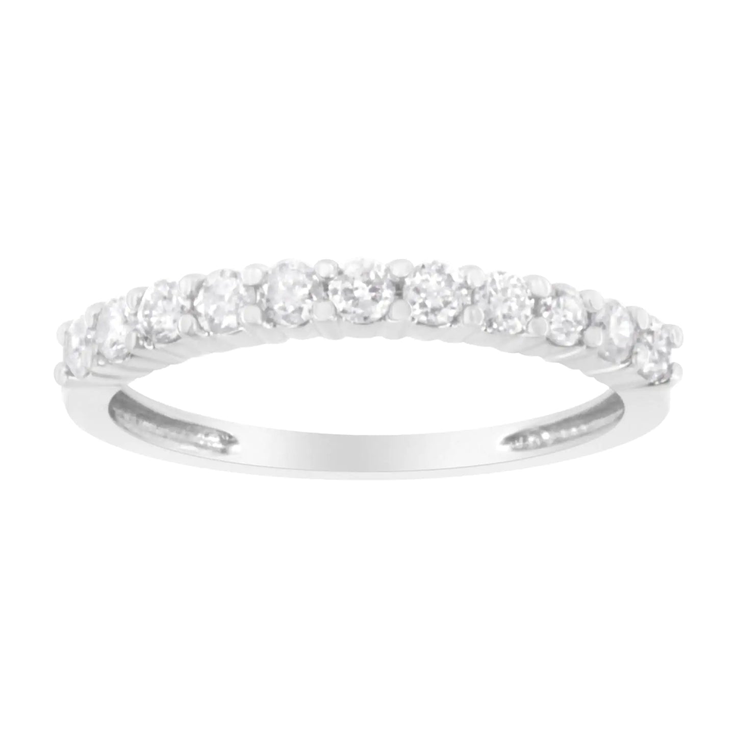 IGI Certified 1/2 Cttw Diamond 10K White Gold Prong Set Fluted Band Style Ring (I-J Color, I2-I3 Clarity) - Anti Spier 