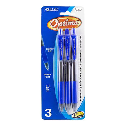 Optima Blue Oil-Gel Ink Retractable Pen w/ Grip (3/Pack)