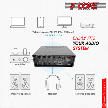 5Core Amplifier Home Audio Stereo Receiver PA Speaker Microphone Surround Sound Amp